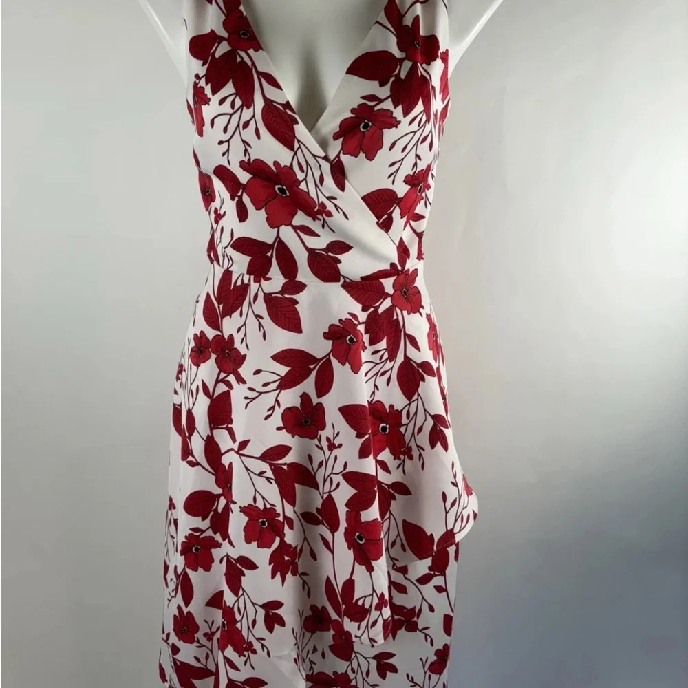 Banana Republic Dress Red and White Floral Leaf Faux Crossover Size 4 NWT - Picture 12 of 13